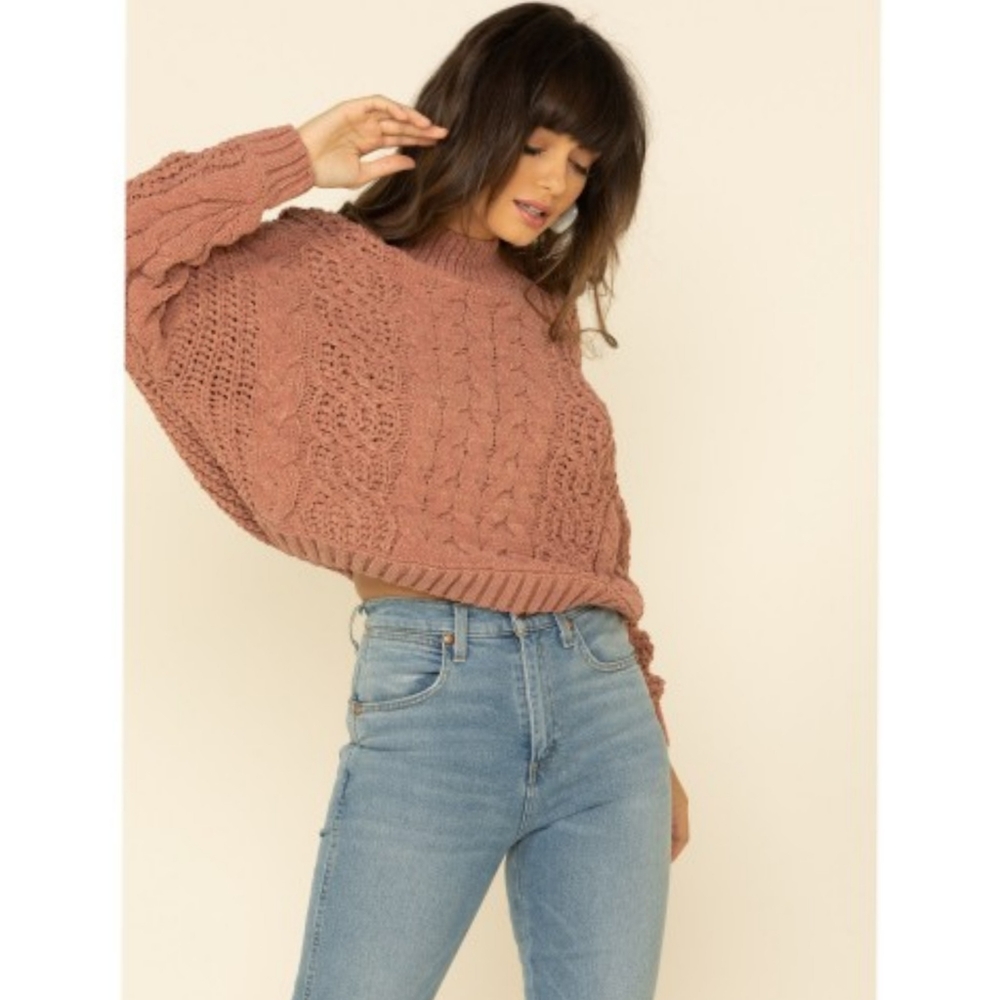 💞POL💞 Chenille Cropped Cableknit / Size L / Dusty Rose